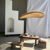 Rattan suspension or shade in the shape of a braided undulating circular tray d:80