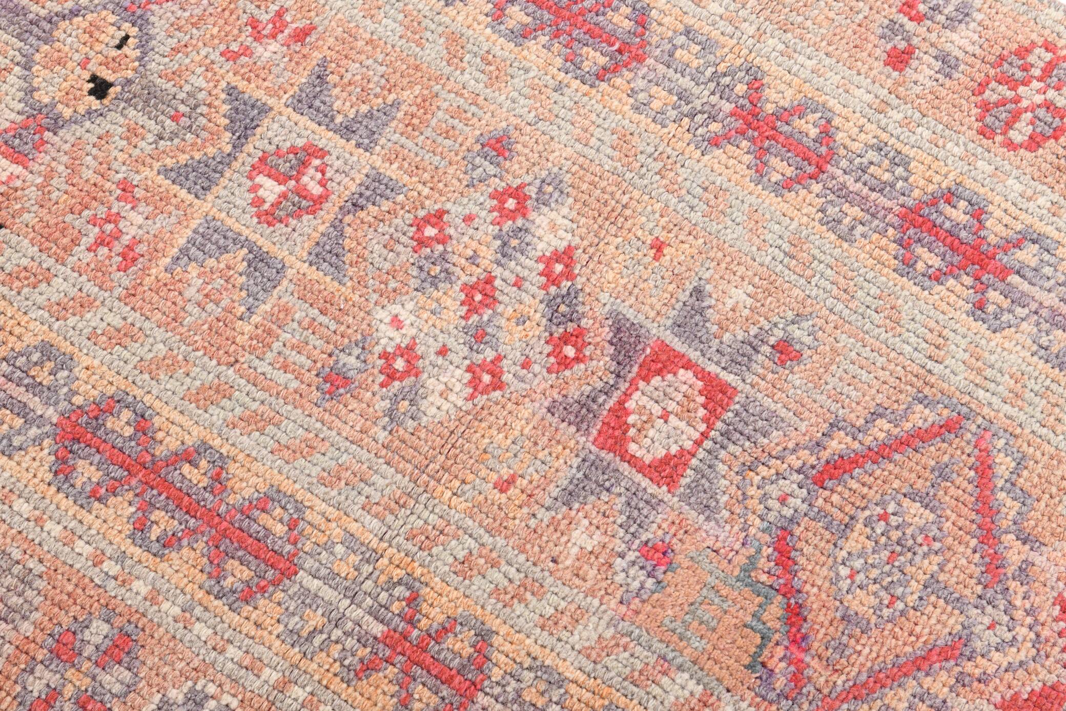 3x13 Soft Pink Vintage Oushak Long Stairs Runner Rug, 83x379 Cm