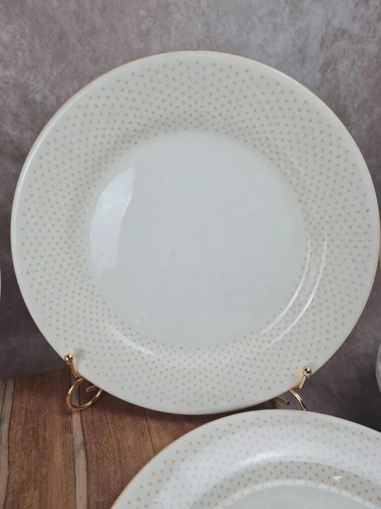 Assiettes Gien modernistes à pois dorés – lot de 9