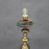 1940s Restored Brass Floor Lamp with  Glass Shade
