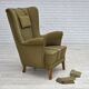1960s, Danish highback armchair, original green furniture wool.
