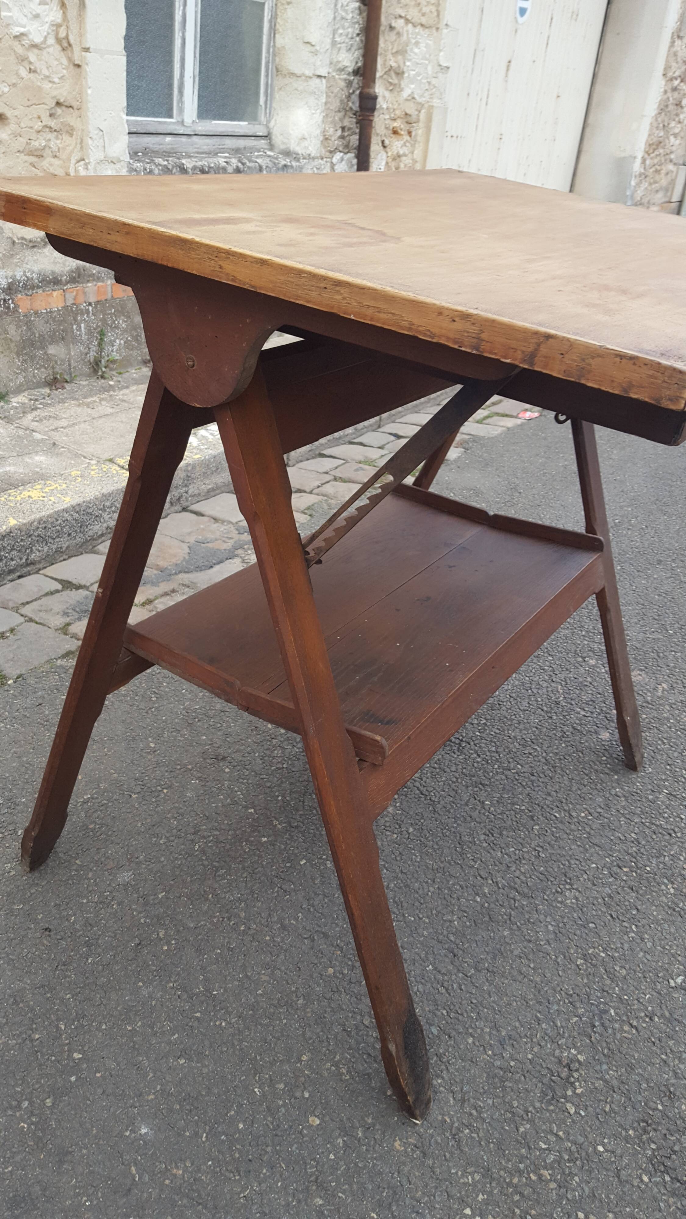 Drawing table wood and vintage metal