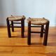 Brutalist wooden and straw stools - France 1950