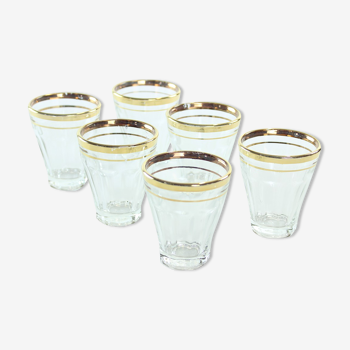 Verres à boire vintage avec bord en or, set of 6, tchécoslovaquie années 1960