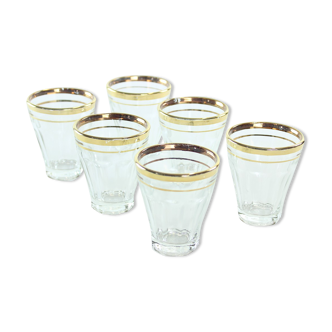 Verres à boire vintage avec bord en or, set of 6, tchécoslovaquie années 1960