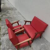 Vintage 1950s children's sofa and two armchairs with compass feet
