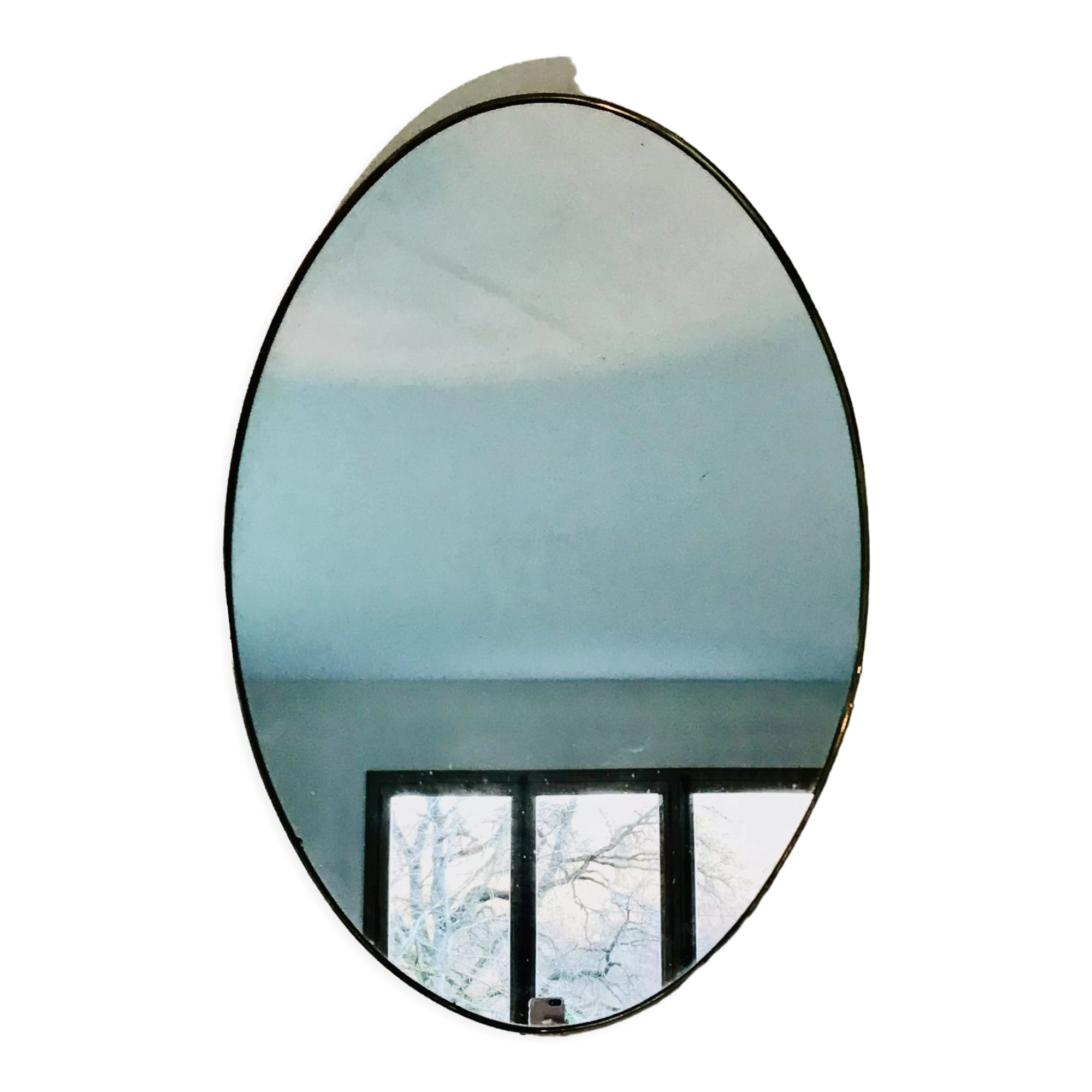Oval brass mirror, Italy, circa 1960.