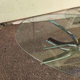 Large oval coffee table in glass and chrome - Vintage 1970