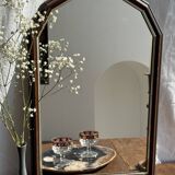 Petit miroir arrondi, cadre en bois, encadrement doré H49,5