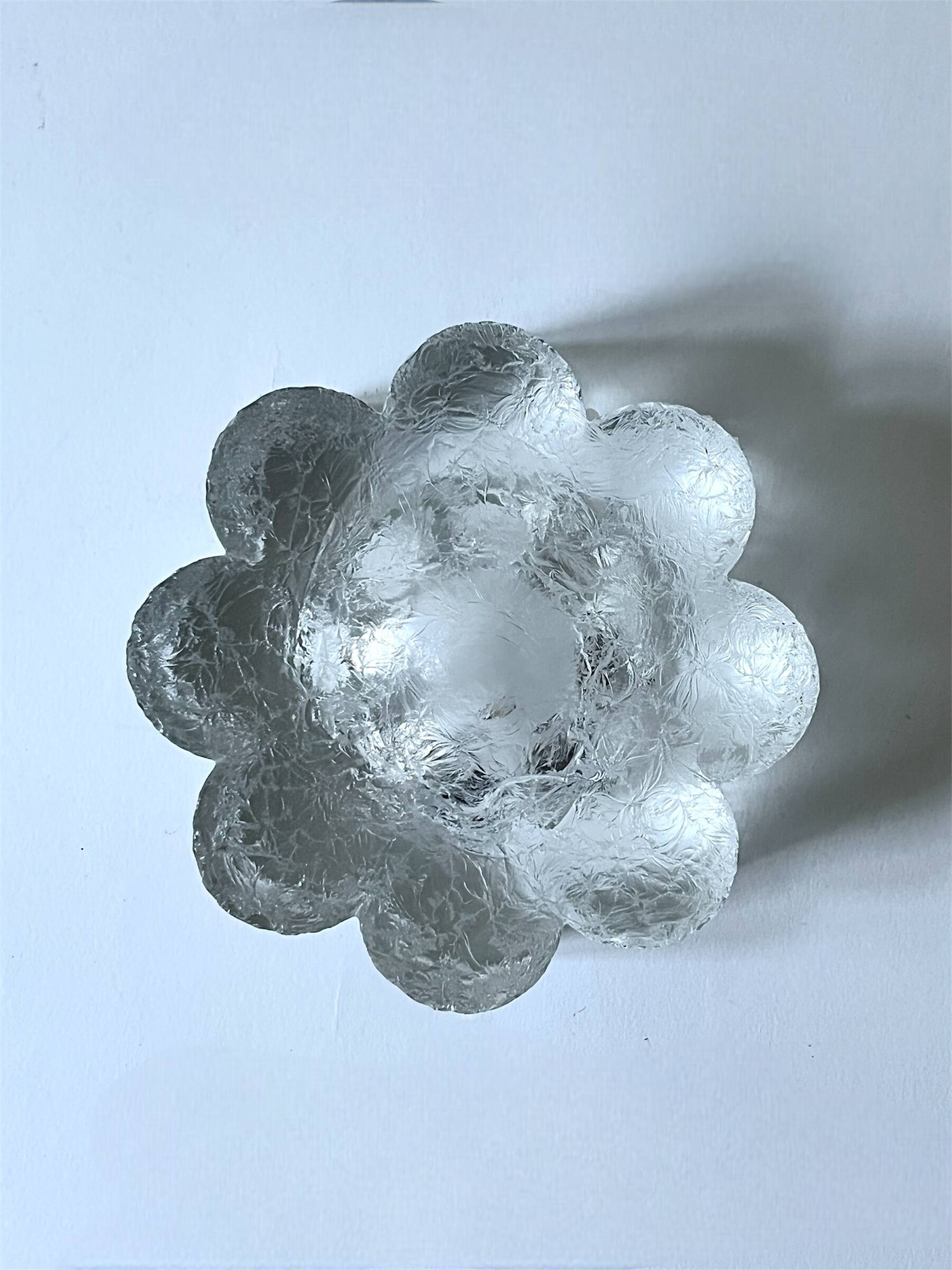 Stylized frosted glass candlestick in the shape of a flower, 1970s design