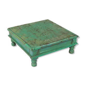 Table basse carre bajot patine verte et piece d'origine vieux teck