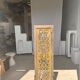 Rectangular Indonesian construction element with blue and yellow plant in carved wood