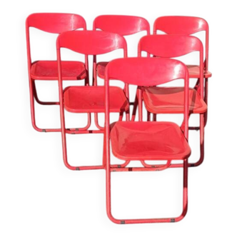6 Chaises pliantes rouge de designer des années 70s