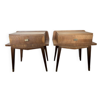 Pair of bedside tables, end table, raw wood, vintage, 1950s