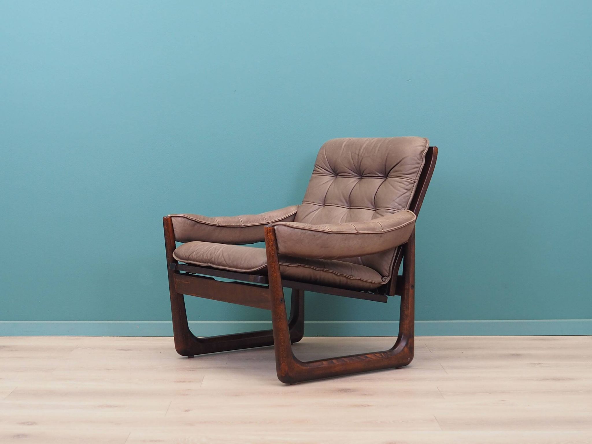 Leather armchair, Danish design, 1960s, manufactured by Genega Møbler