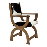 1960s, Danish highback armchair, genuine cowhide, oak wood, reupholstered.