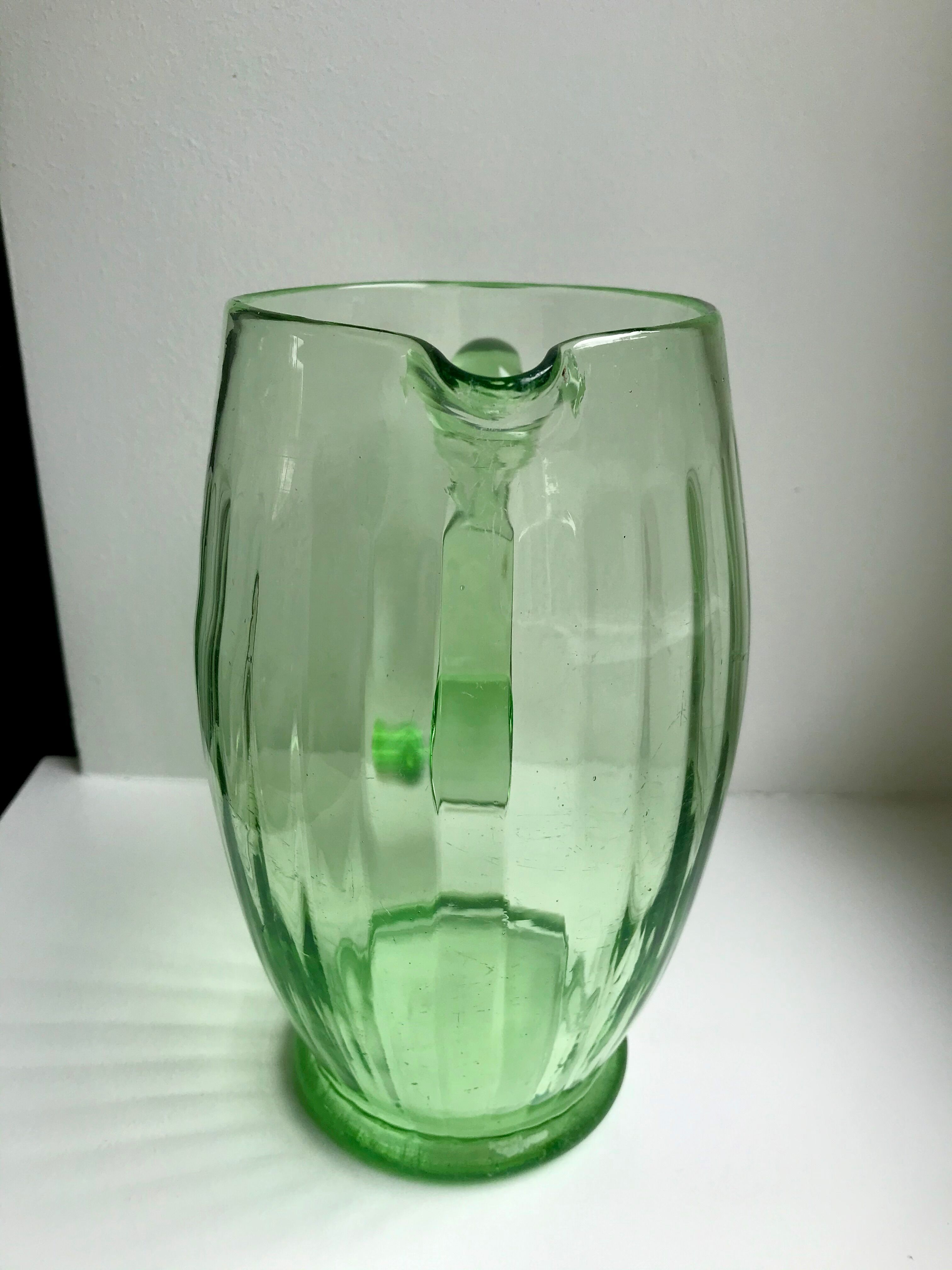 Art deco green glass pitcher / carafe 30s-40s