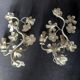 Pair of vintage painted sheet metal wall lights with flowers and foliage decor