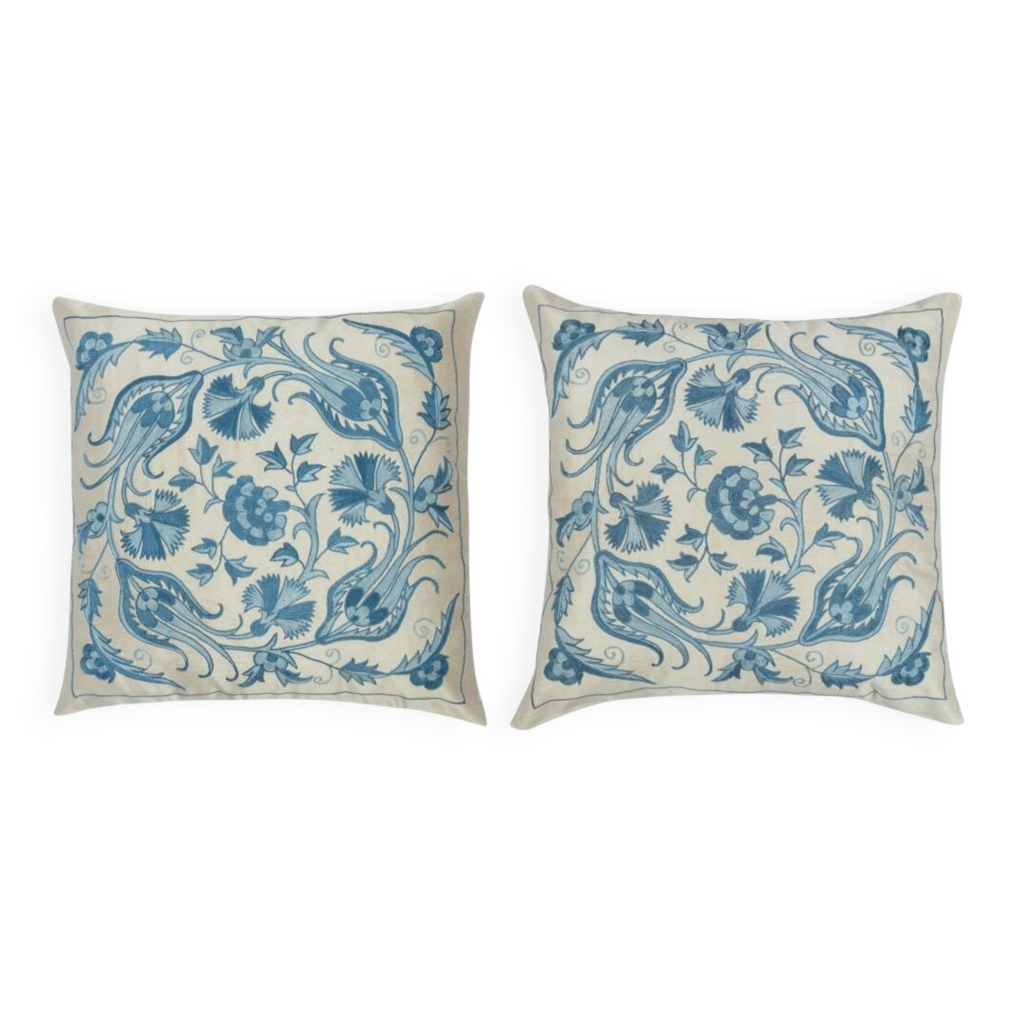 Set of 2 - all silk cushion covers. embroidered accent pillows. handmade toss pillows. traditional throw pillows