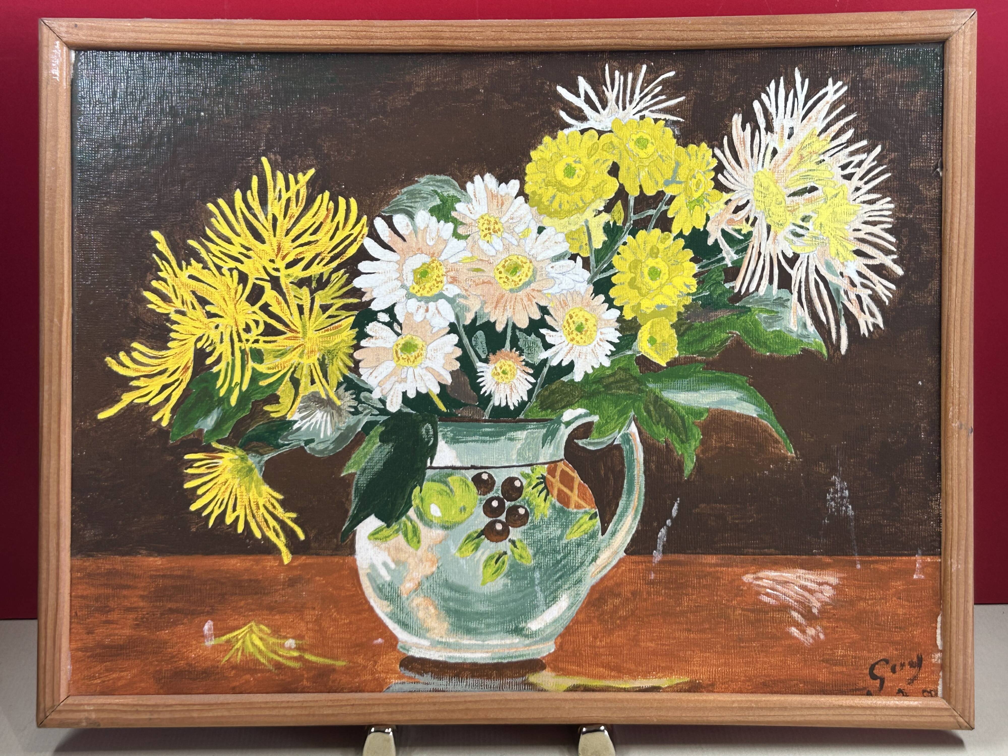 Oil on cardboard, Bouquet of flowers signature to identify Guy?