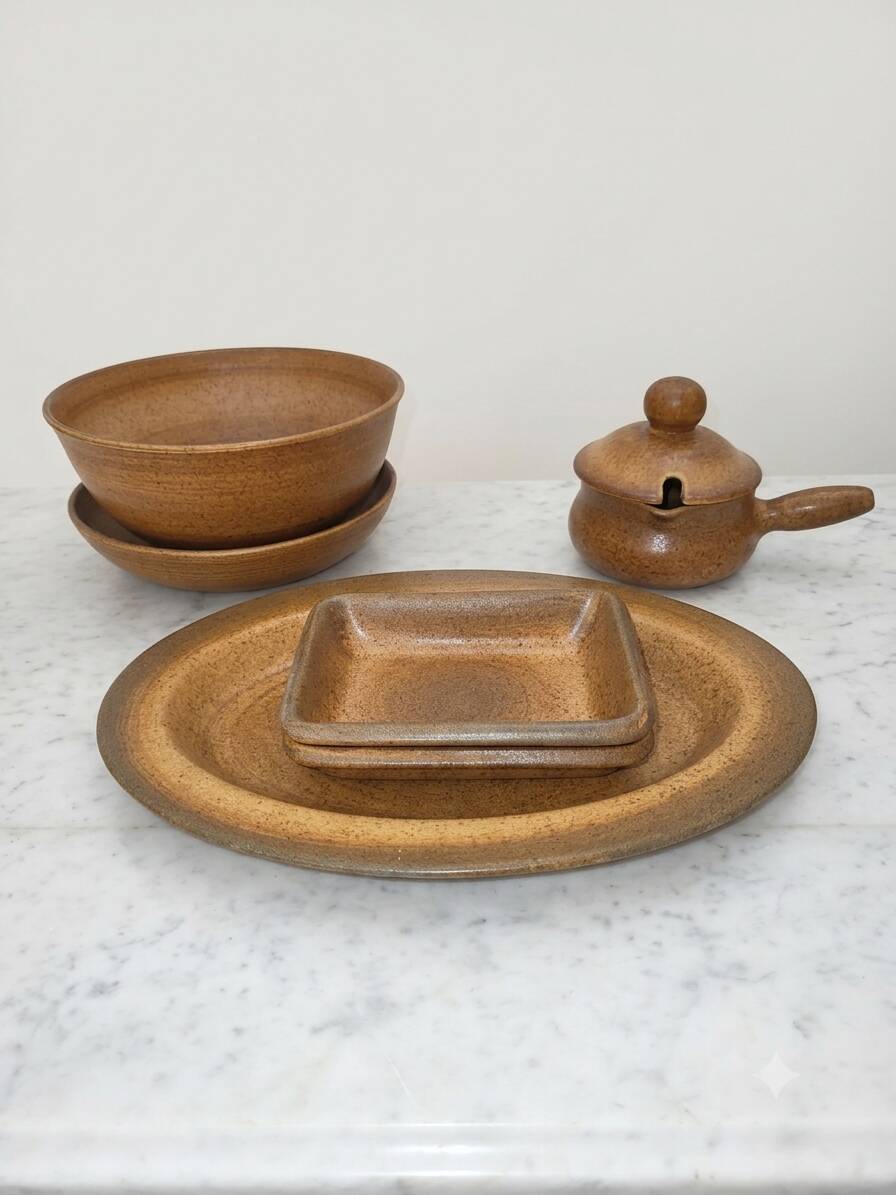 Vintage speckled glazed stoneware table service – 1970s