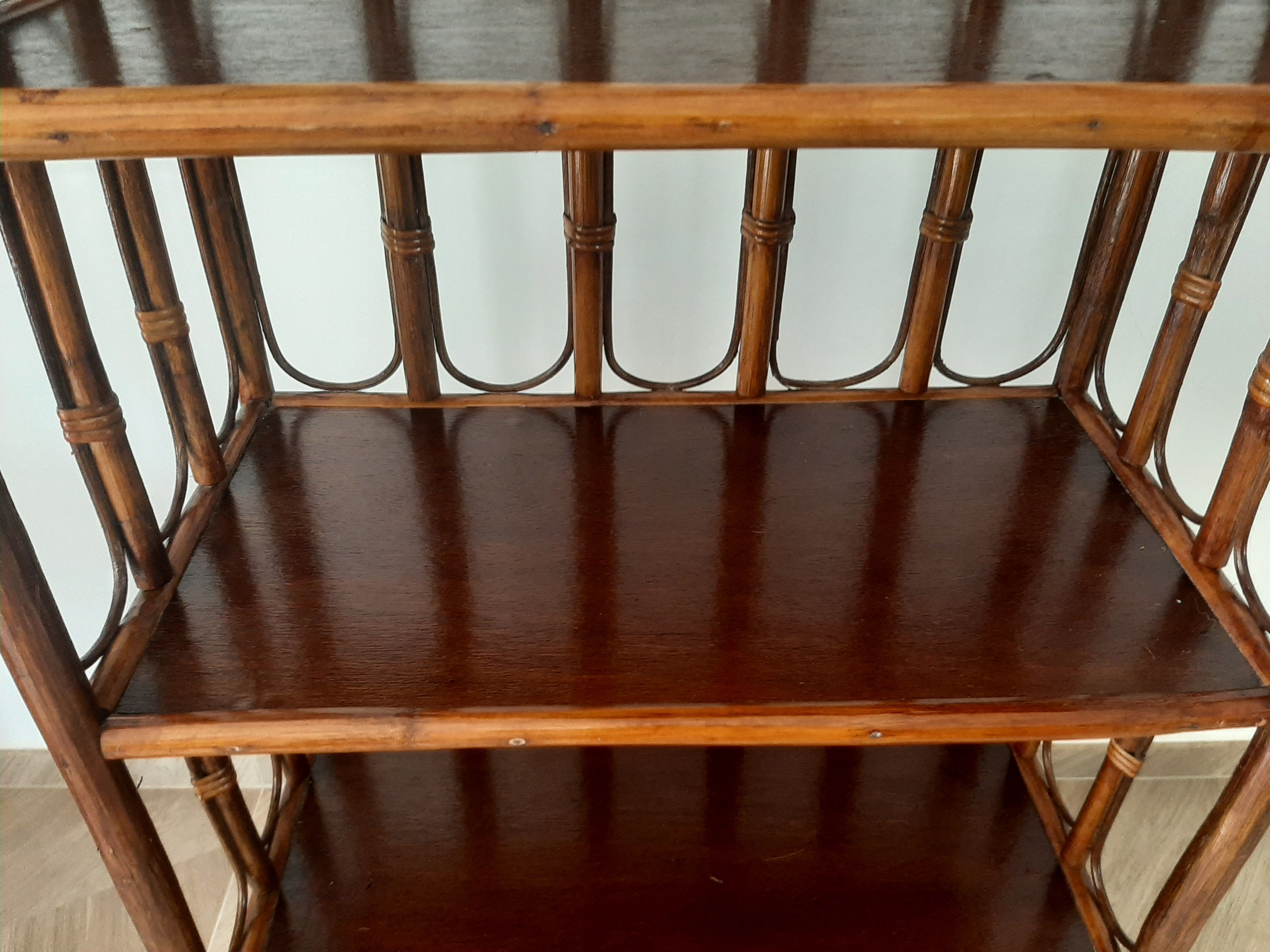 Vintage library 4 levels - wood, bamboo and rattan - retro 80s