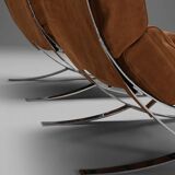 Impressive suede and chrome lounge chairs, France 1970s