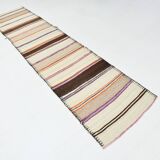 2x11 Brown & Cream Vintage Kilim Runner Rug, 75x337Cm