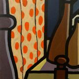 Oil painting on canvas "Still Life and Sea 7" Franco Prayer (1924) 60x50 cm