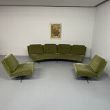 Complete living room with a sofa and 2 Italian design armchairs from the 70s, vintage.