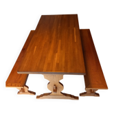 Table en chene massif et ses deux bancs fait par un artisan