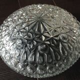 Structured glass round ceiling lamp vintage 60s-70s