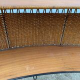 Vintage 1950s bar counter with two rattan and metal stools