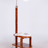Lampadaire ArtDéco restauré, noyer, acier chromé, verre, Tchéquie, années 1930