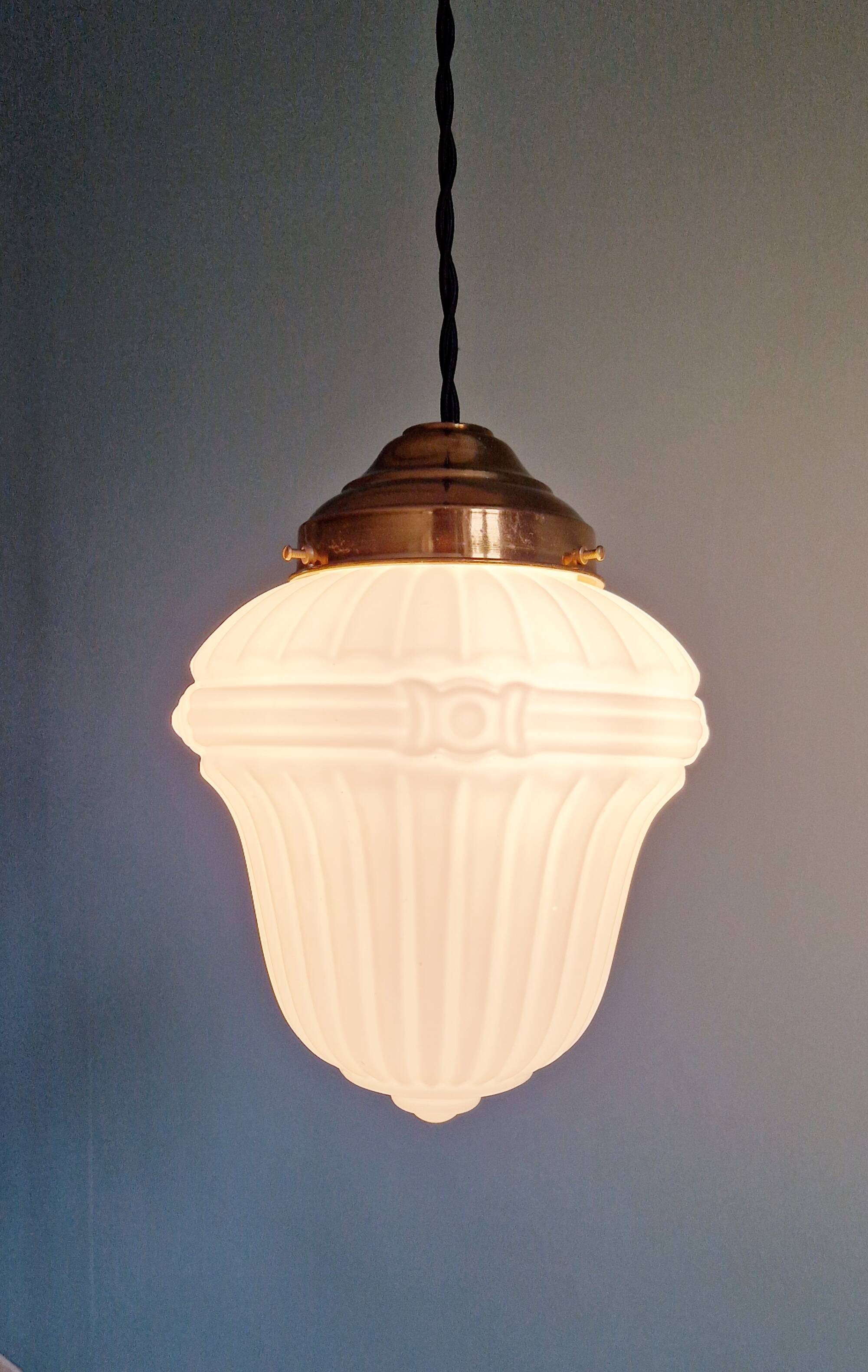 Art Deco pendant light in white opaline glass, 1920s-30s