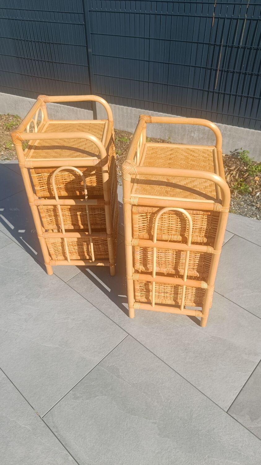Pair of 1970s rattan bedside tables
