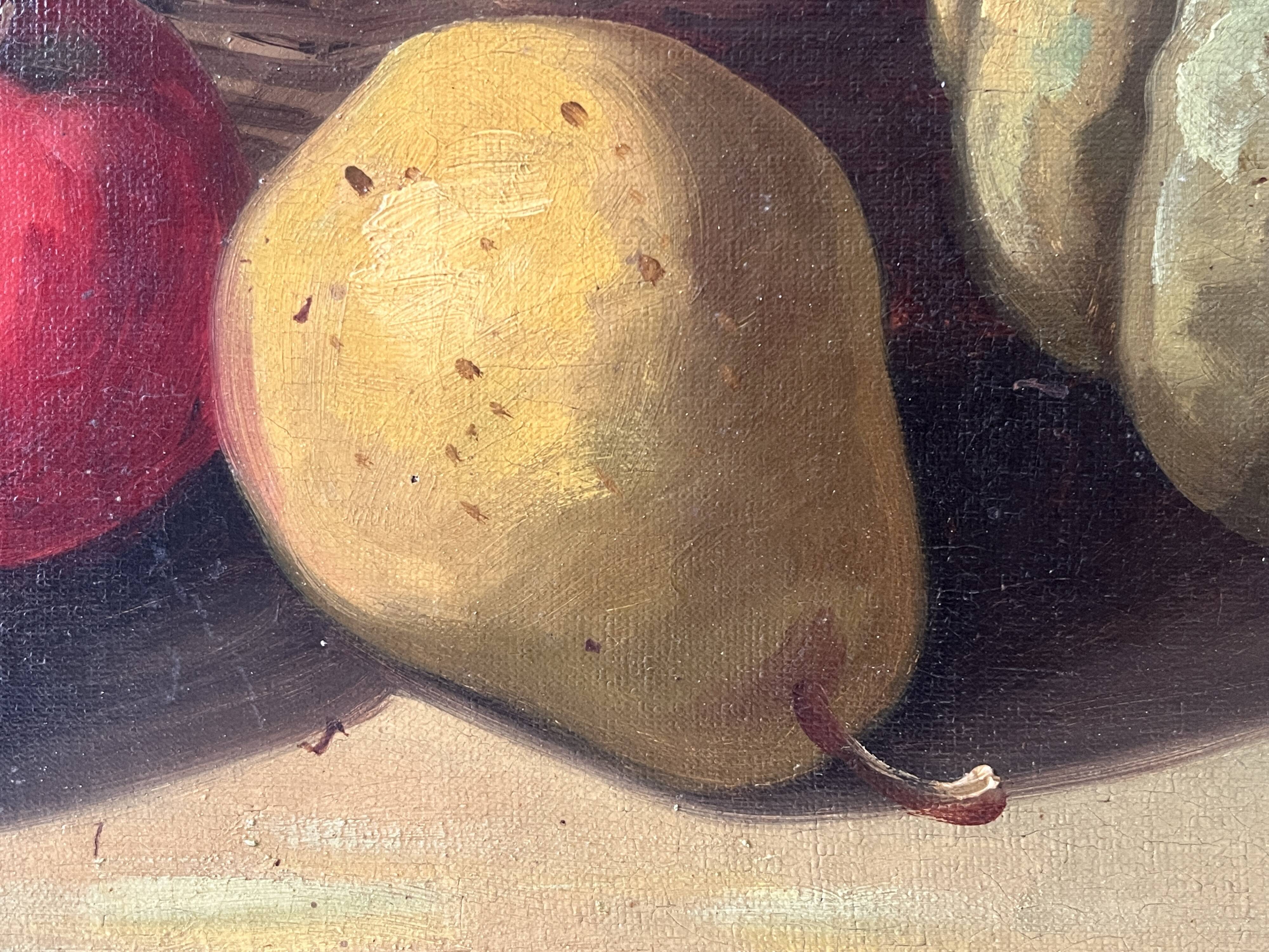 Peinture de nature morte à l'huile sur toile 1900, tableau melon et fruits