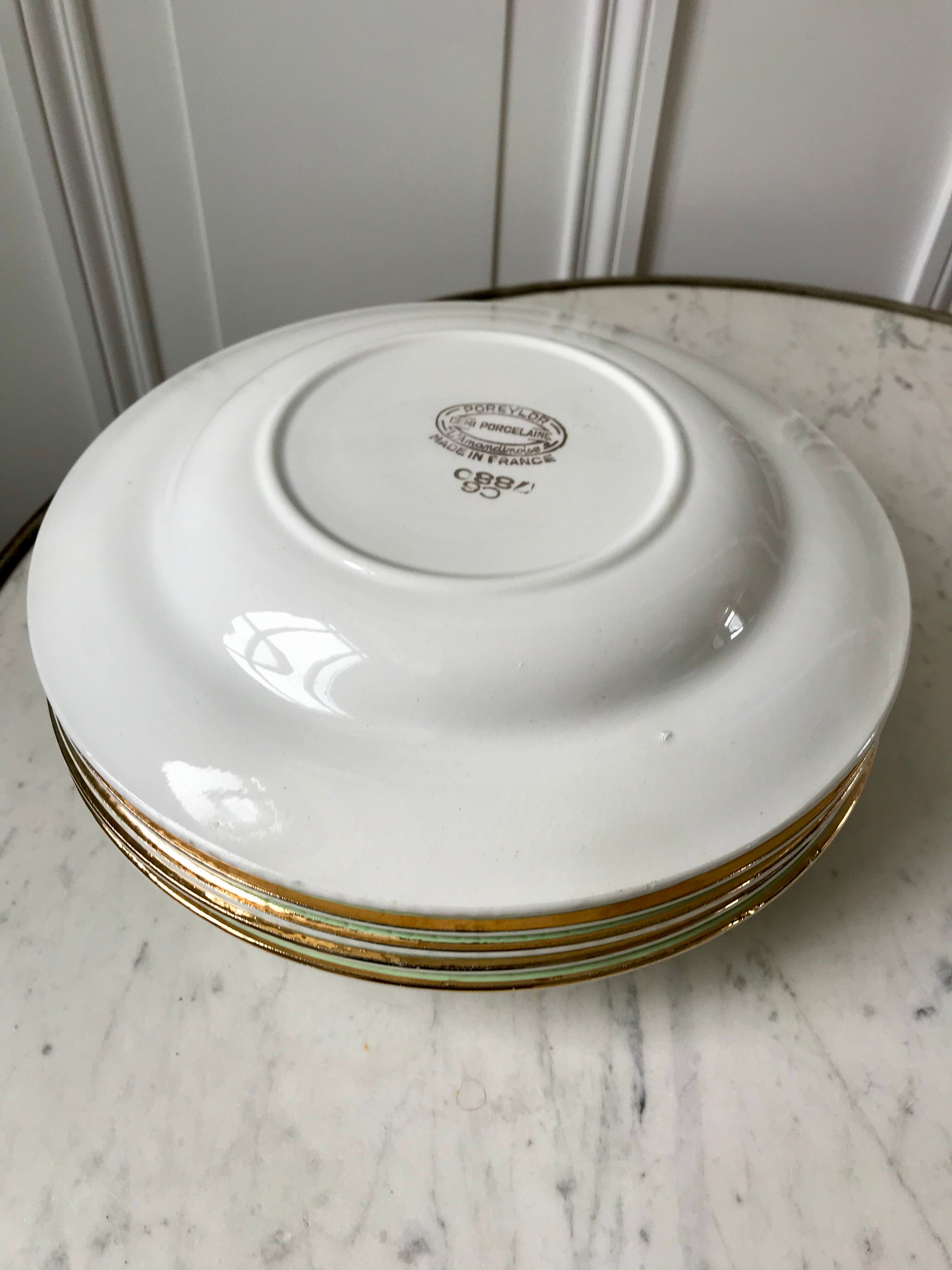 Set of 6 pastel green honeycomb hollow plates Moulin des Loups / L'Amandinoise 50s