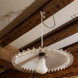 White opaline pendant lamp with serrated edges