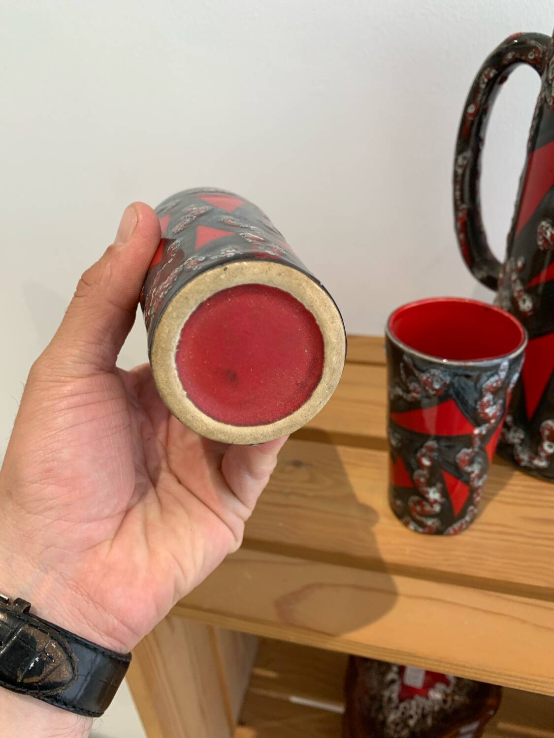 Vintage Ceramic Fat Lava Glass Pitcher