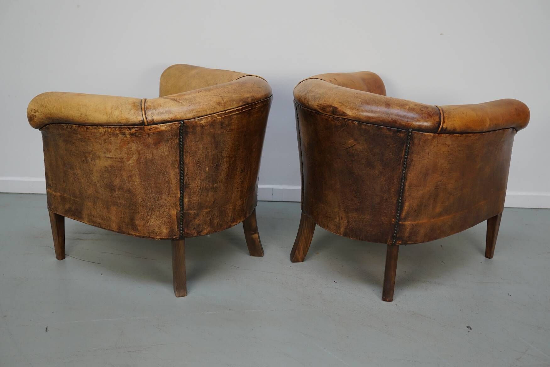 Vintage Dutch Cognac Leather Club Chairs, Set of 2