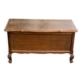 Vintage oak chest bank in dark wood, Louis XV style.