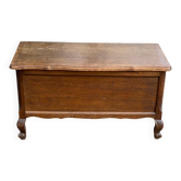 Banc coffre vintage bois chêne foncé style Louis XV