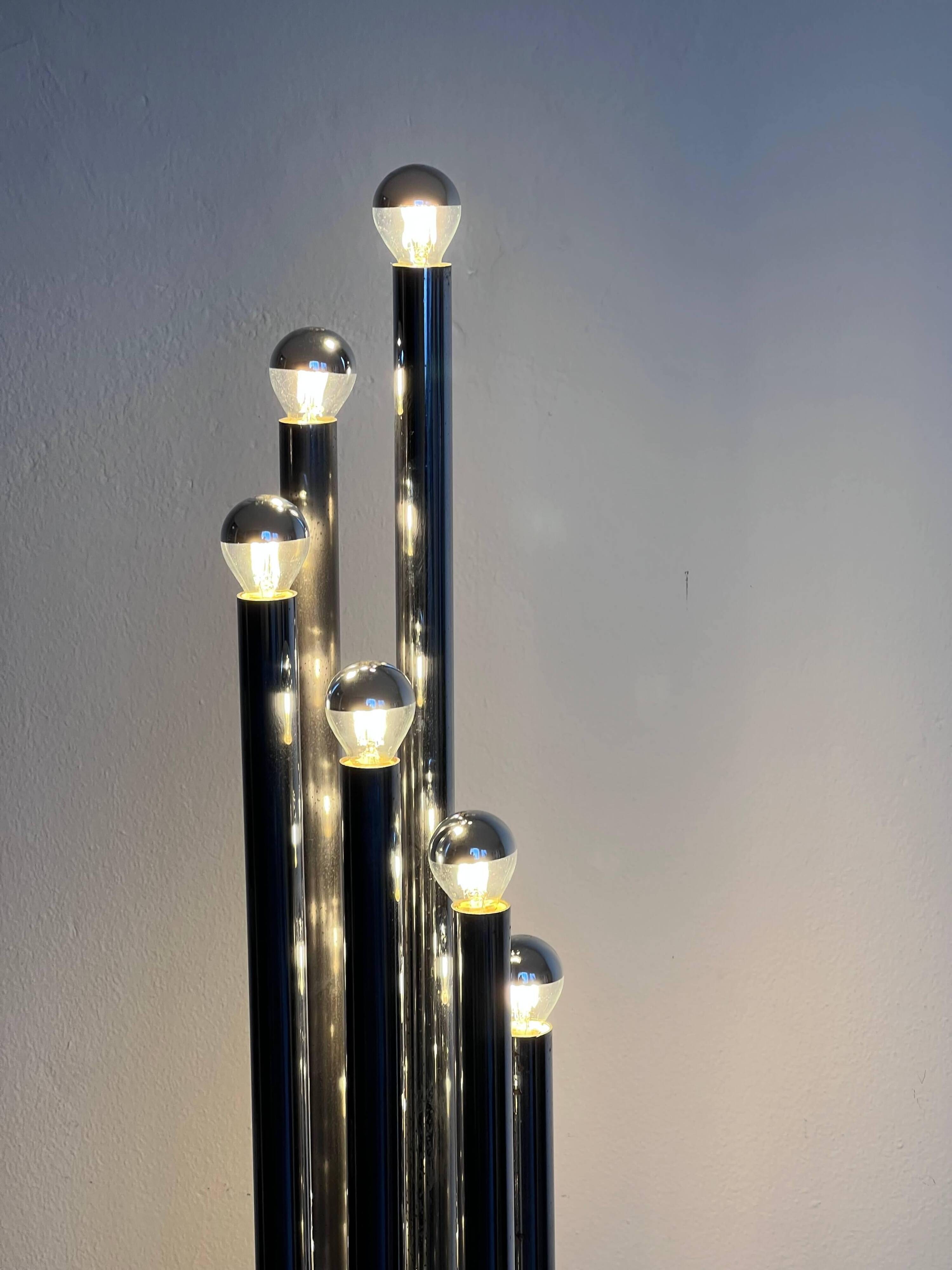 Vintage 1970s Italian Reggiani Fourteen Lights Chromed Floor Lamp