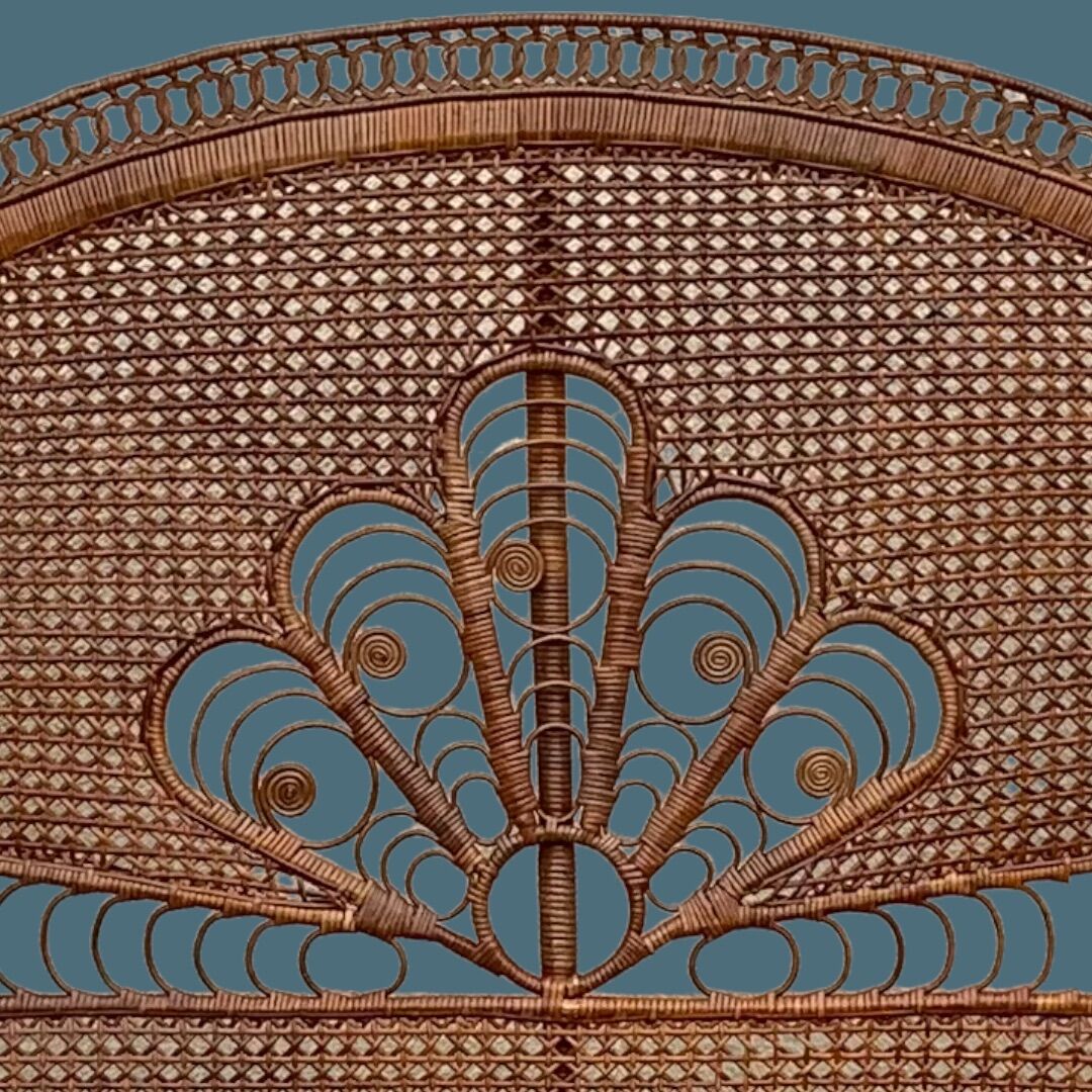 Tête de lit en rotin et cannage Emmanuelle peacock 1960