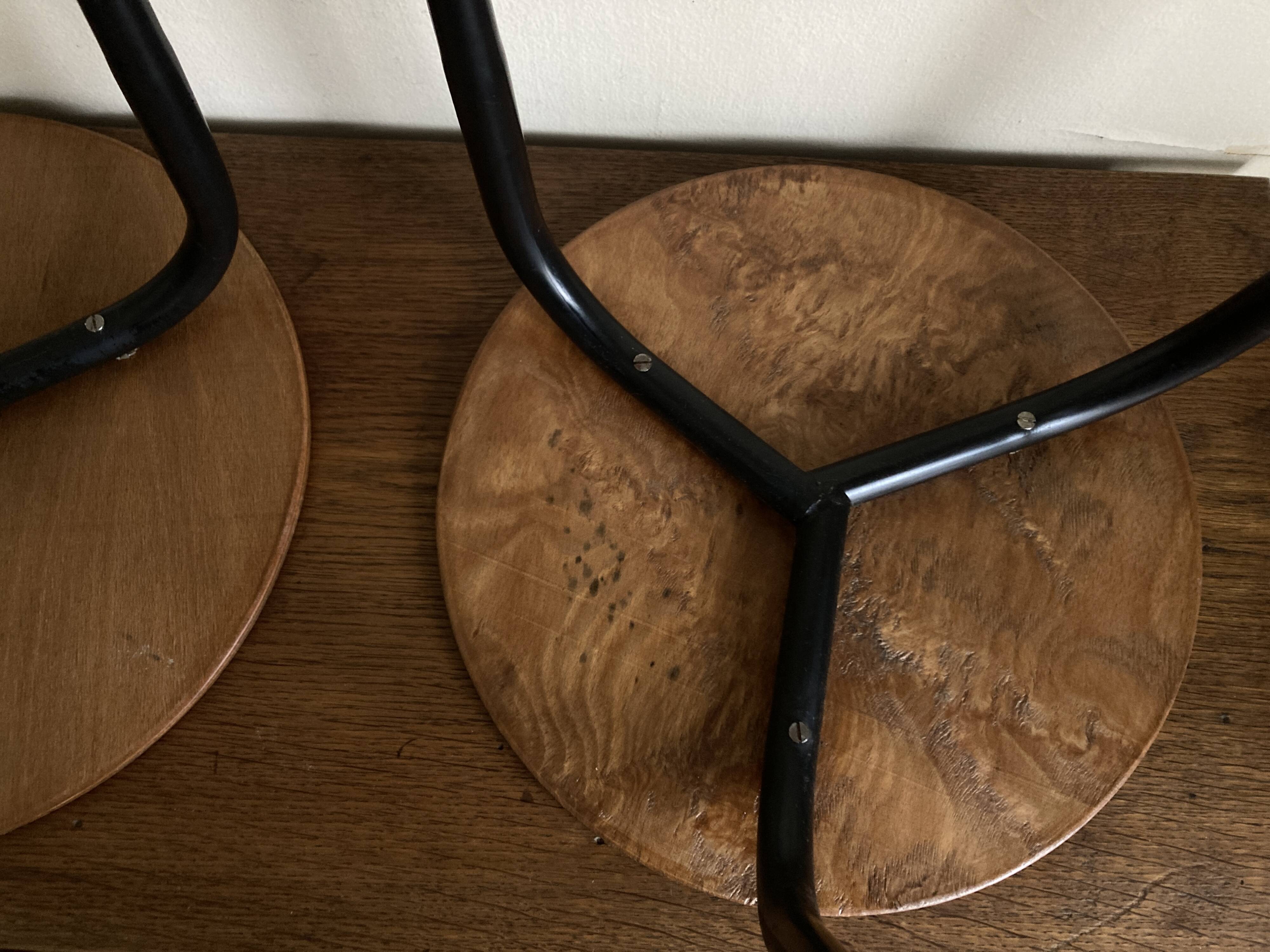 Pair of mid-century modernist plywood bedside stools, 1960s