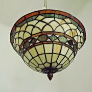 Vintage french 3 light leaded glass tiffany up light with adjustable height 3273