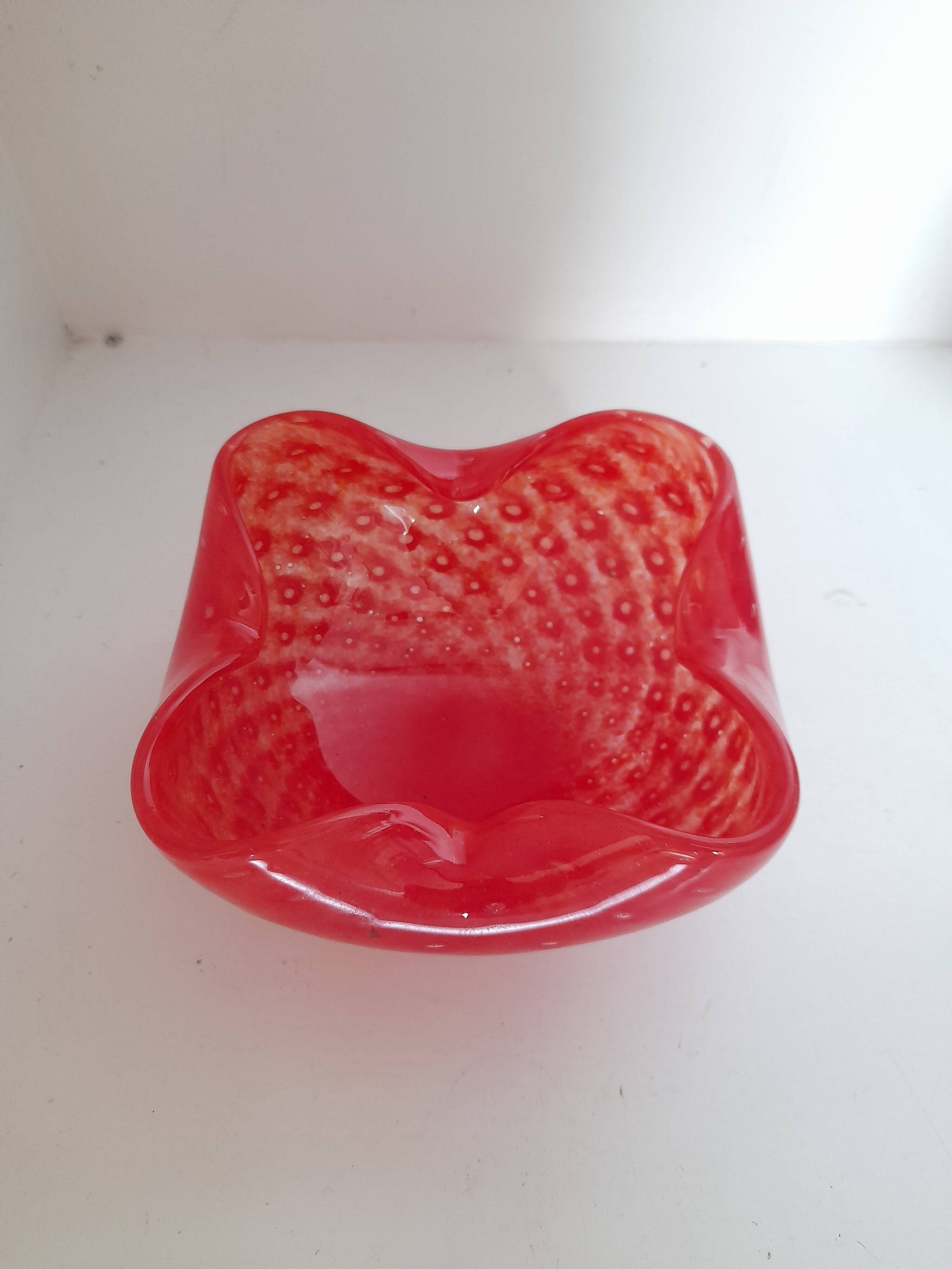 Red bullicante Murano glass catchall signed