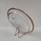 Cut crystal tray and solid silver rim.