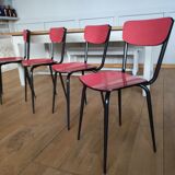 4 chaises formica rouge restaurées pieds noir